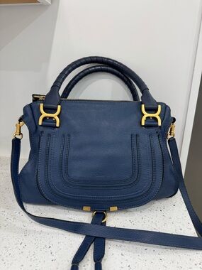 Chloe Marcie  Navy Leather Crossbody Shoulder Bag with Gold Hardware